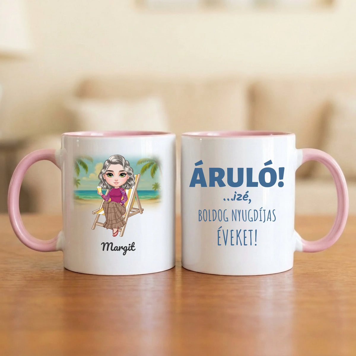 Áruló! …izé, boldog nyugdíjas éveket – vicces nyugdíjas bögre figurával és névvel