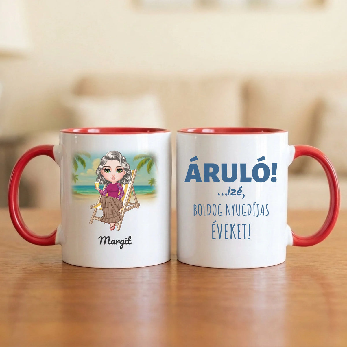 Áruló! …izé, boldog nyugdíjas éveket – vicces nyugdíjas bögre figurával és névvel