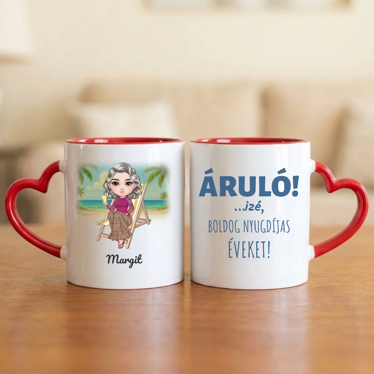 Áruló! …izé, boldog nyugdíjas éveket – vicces nyugdíjas bögre figurával és névvel