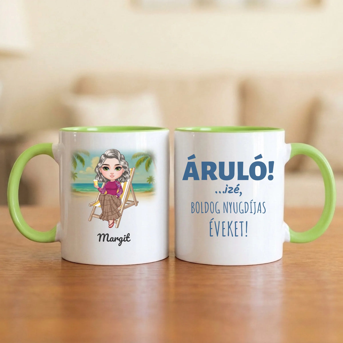 Áruló! …izé, boldog nyugdíjas éveket – vicces nyugdíjas bögre figurával és névvel