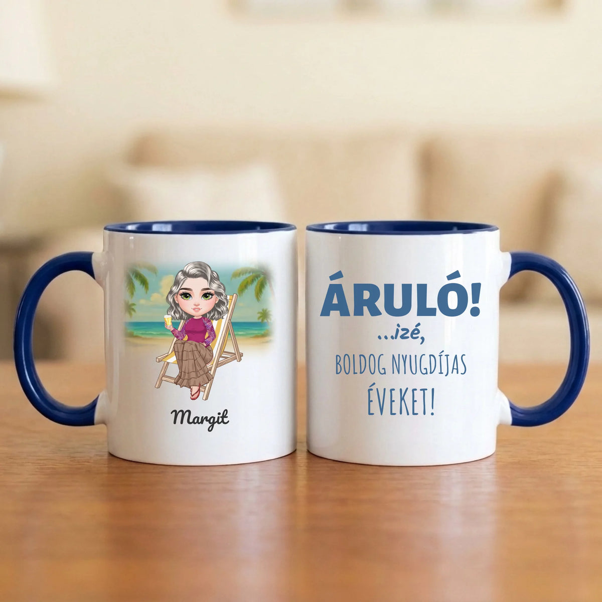 Áruló! …izé, boldog nyugdíjas éveket – vicces nyugdíjas bögre figurával és névvel