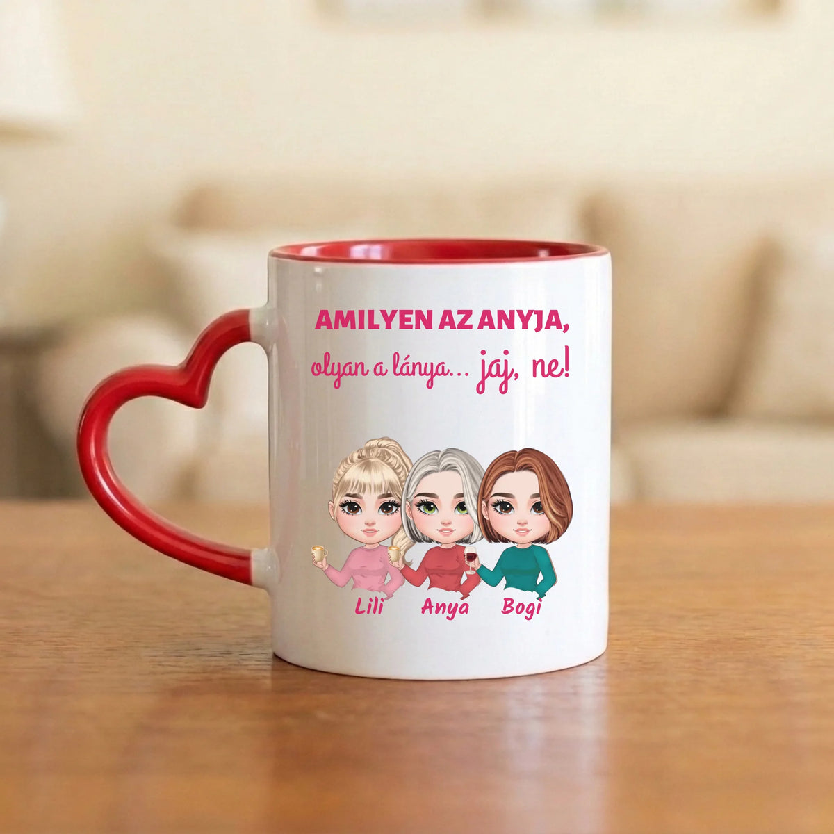Amilyen az anyja, olyan a lánya… jaj, ne! – vicces anya–lánya bögre 2–5 figurával és nevekkel