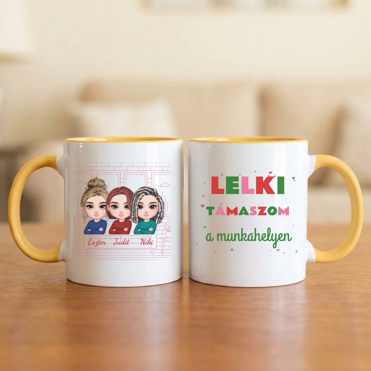 Lelki támaszom a munkahelyen – kolléganős bögre 2–5 figurával és nevekkel