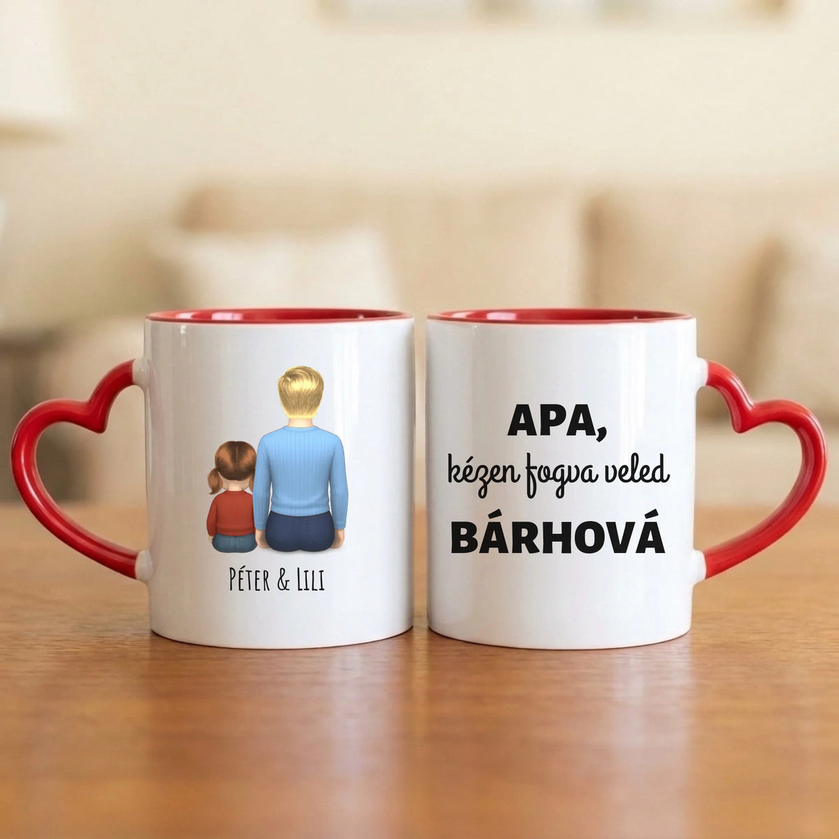 Apa, kézen fogva veled bárhová – apás bögre hátulról rajzolt apával és 1–4 gyerekkel