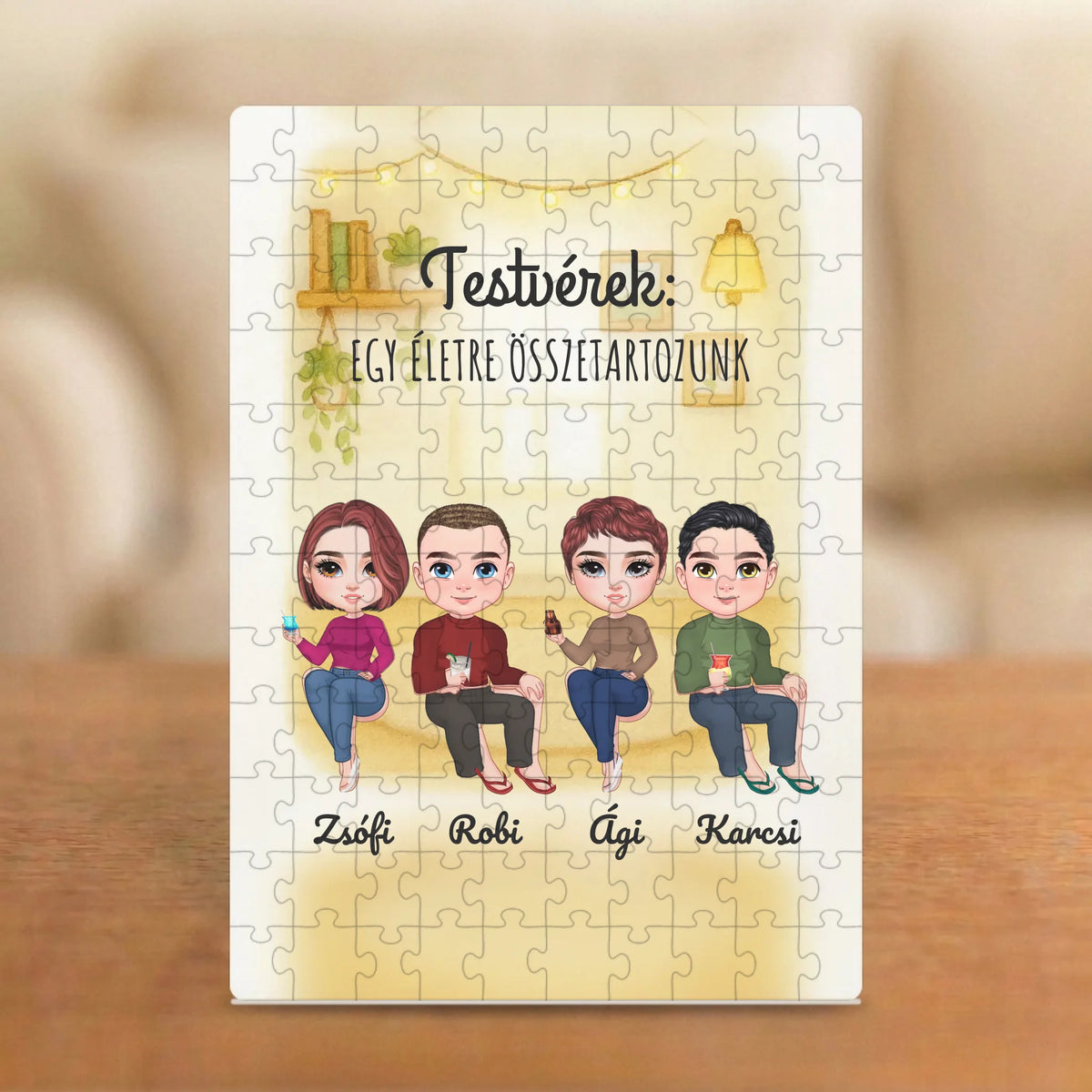 Testvérek: egy életre összetartozunk – testvéres puzzle 2–5 figurával és nevekkel