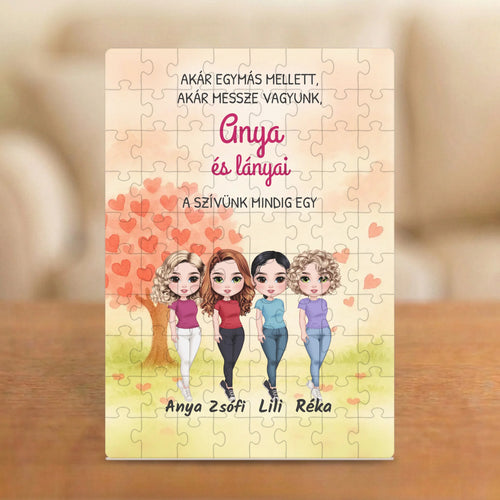 Anya és lánya: ha távol is, egy a szívünk – anya–lánya puzzle 2–4 figurával és nevekkel