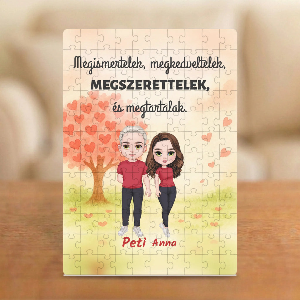 Megismertelek, megkedveltelek, megszerettelek, megtartalak – Valentin-napi páros puzzle két figurával
