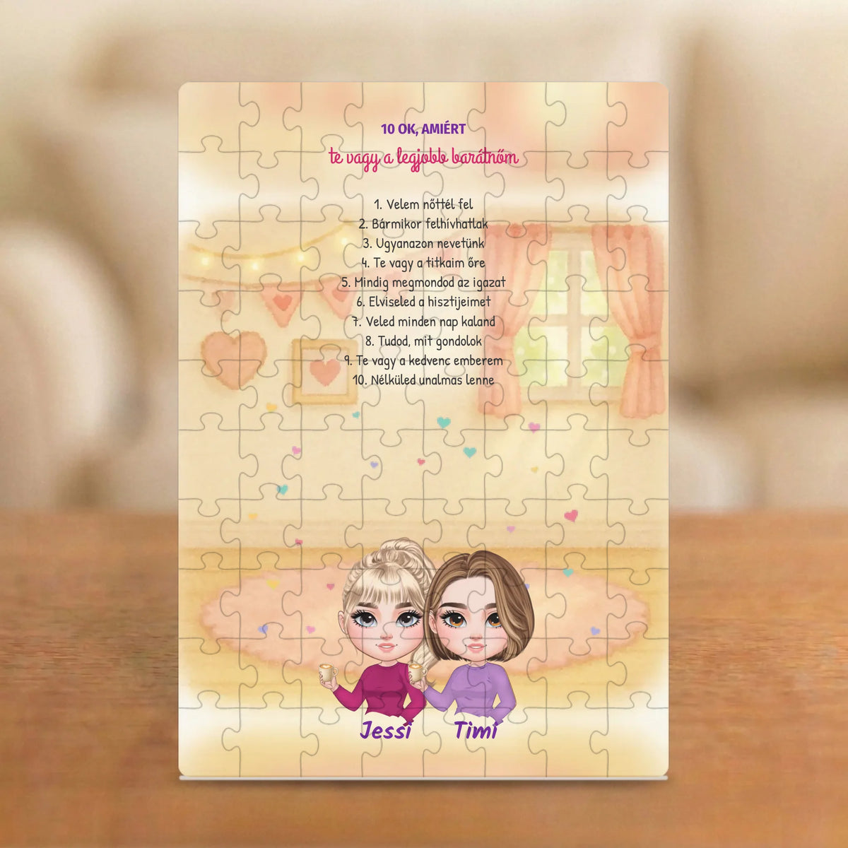 10 ok, amiért te vagy a legjobb barátnőm – barátnős puzzle két figurával és nevekkel