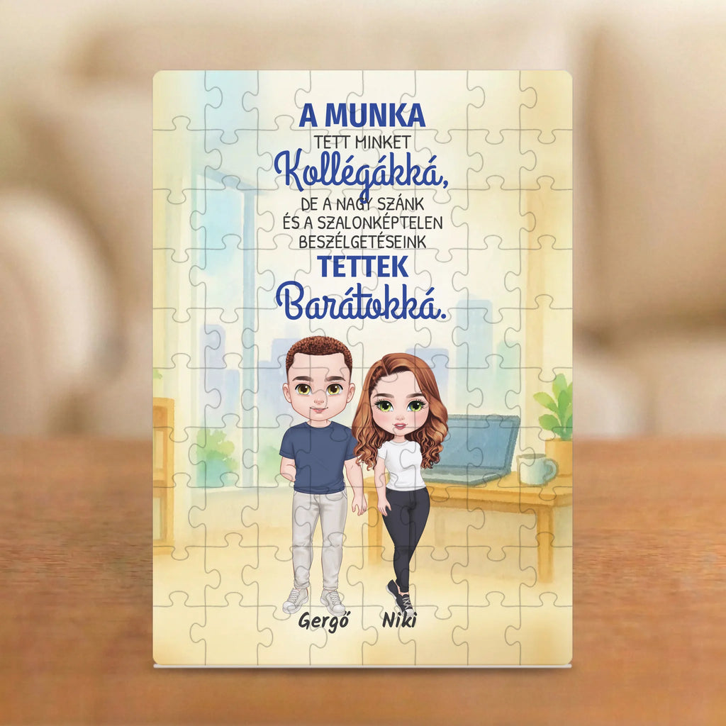 A munka tett kollégákká, a nagy szánk barátokká – vicces kollégás puzzle 2–4 figurával és nevekkel