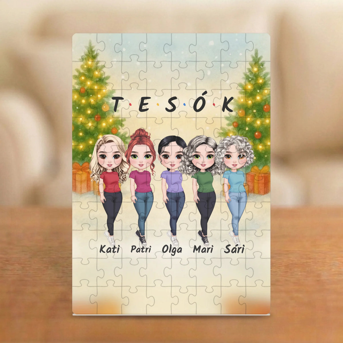 TESÓK a karácsonyfák között – karácsonyi testvéres puzzle 2–7 figurával és nevekkel