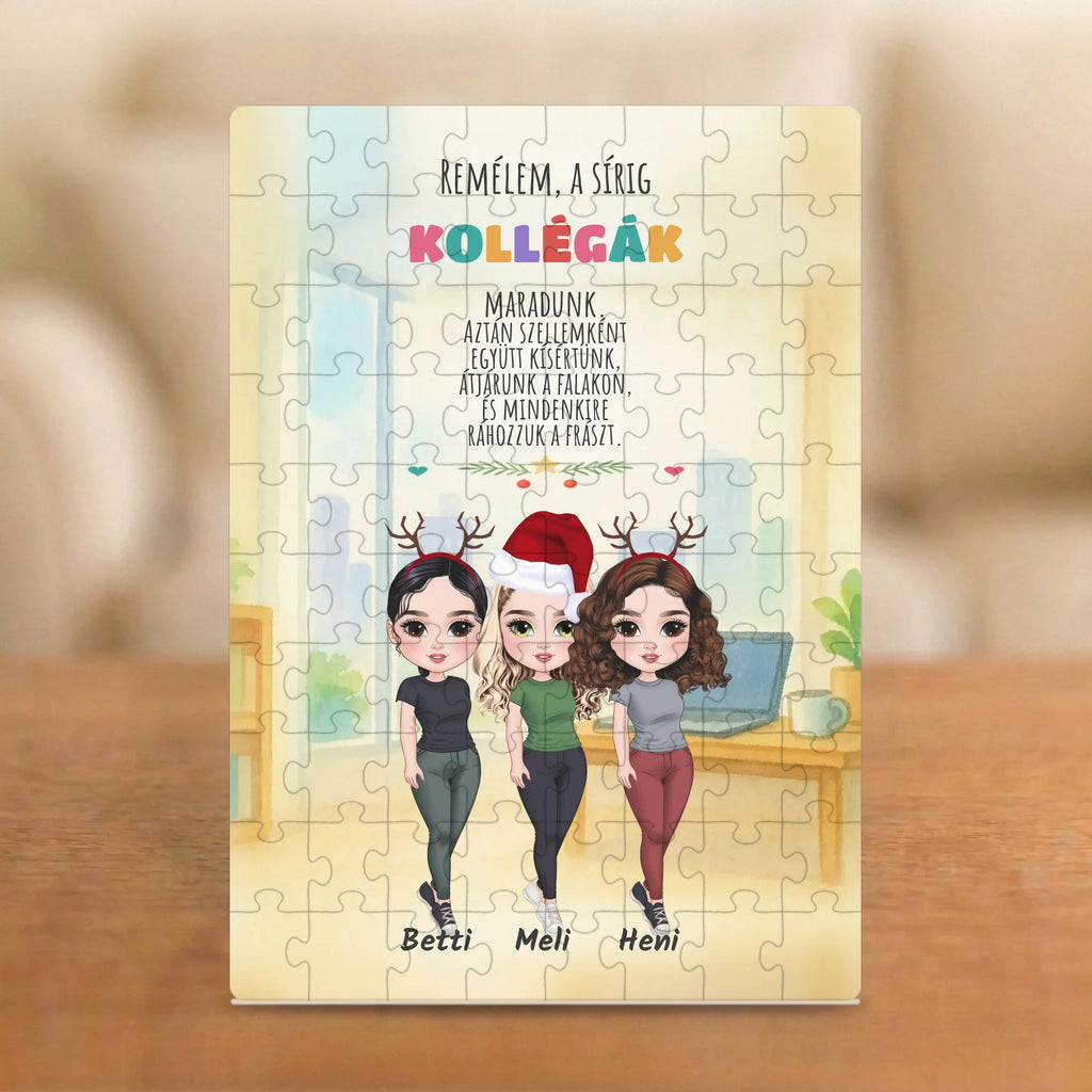Kollégák a sírig, aztán szellemként – vicces karácsonyi kolléganős puzzle 2–5 figurával és nevekkel