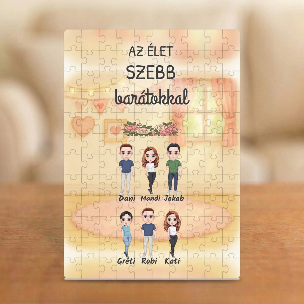 Barátokkal szebb az élet – baráti társaságos puzzle 2–6 figurával és nevekkel
