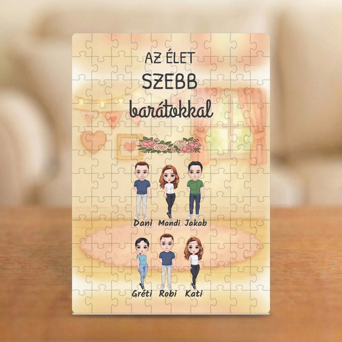 Barátokkal szebb az élet – baráti társaságos puzzle 2–6 figurával és nevekkel
