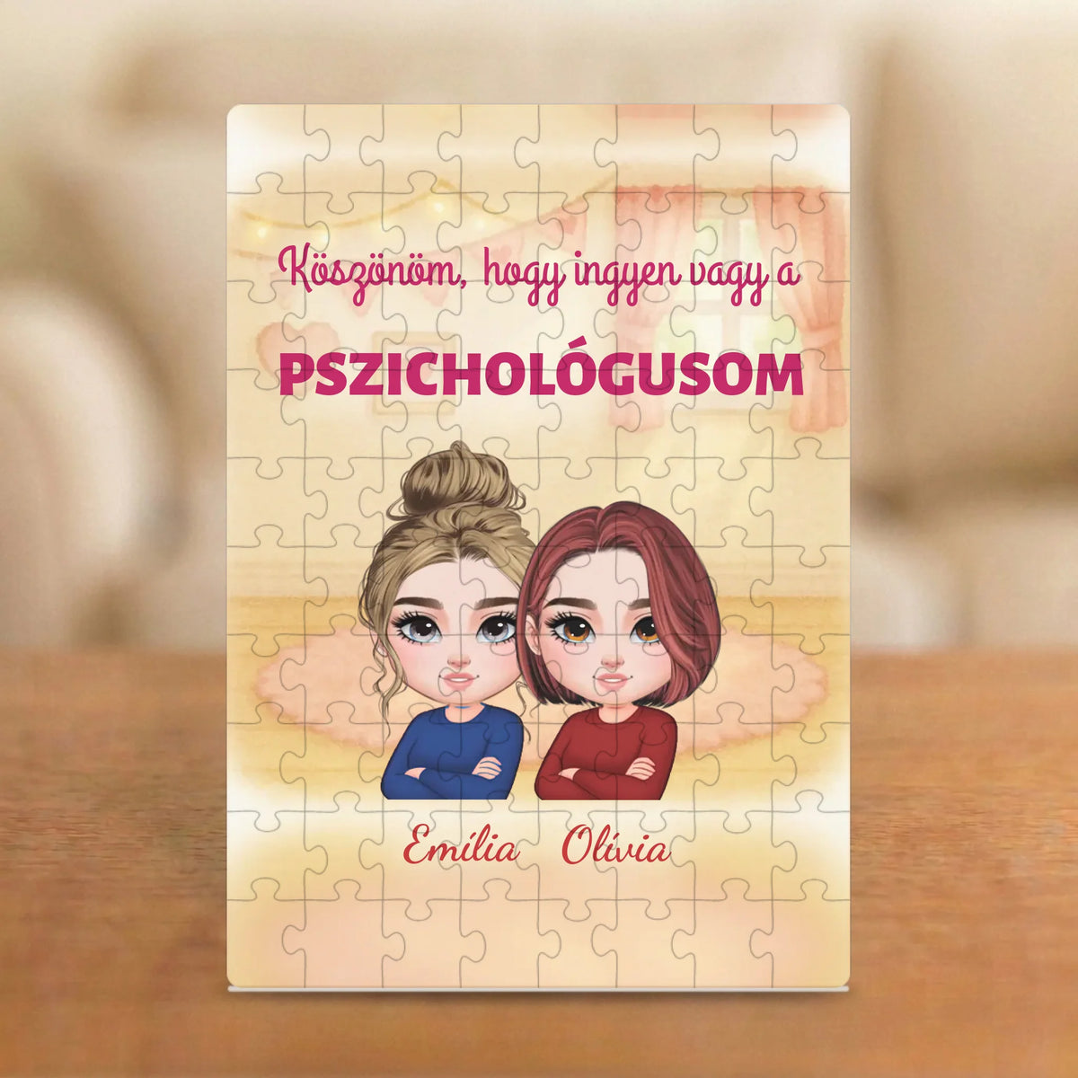 Köszönöm, hogy ingyen vagy a pszichológusom – vicces barátnős puzzle 2–4 figurával és nevekkel