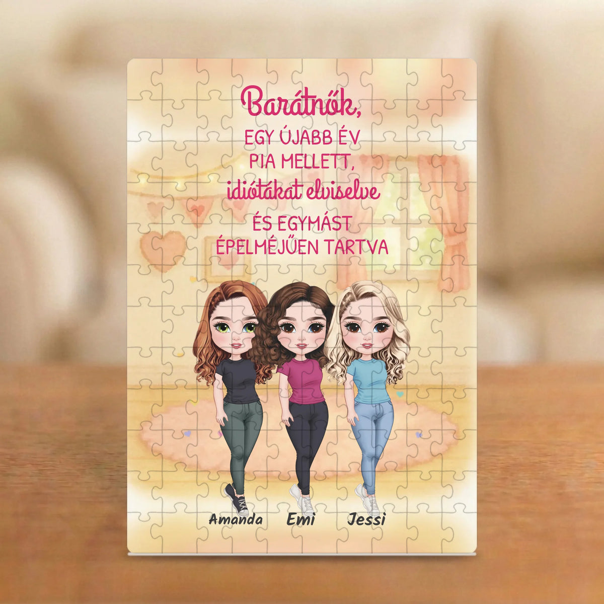 Egy újabb év pia mellett, egymást elviselve – vicces szülinapi barátnős puzzle 2–4 figurával és nevekkel