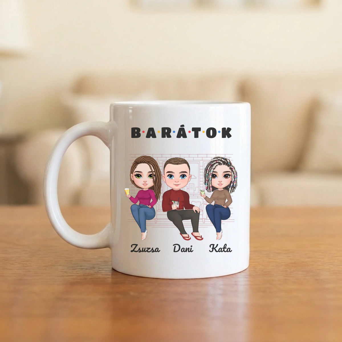 BARÁTOK a kanapén – baráti bögre 2–6 figurával és nevekkel