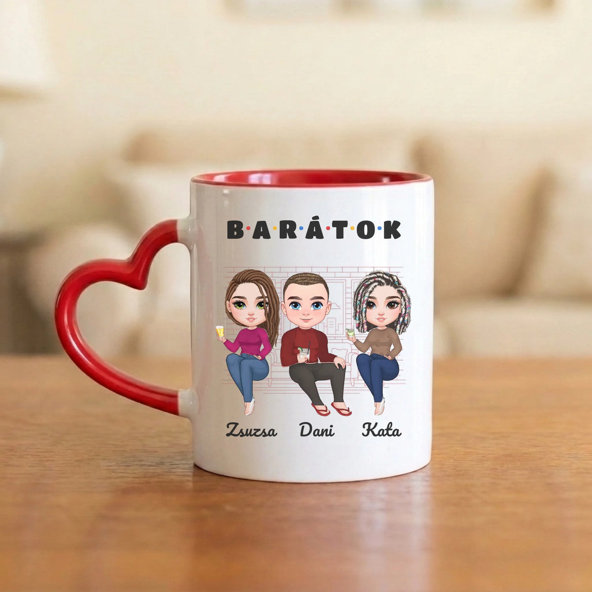 BARÁTOK a kanapén – baráti bögre 2–6 figurával és nevekkel