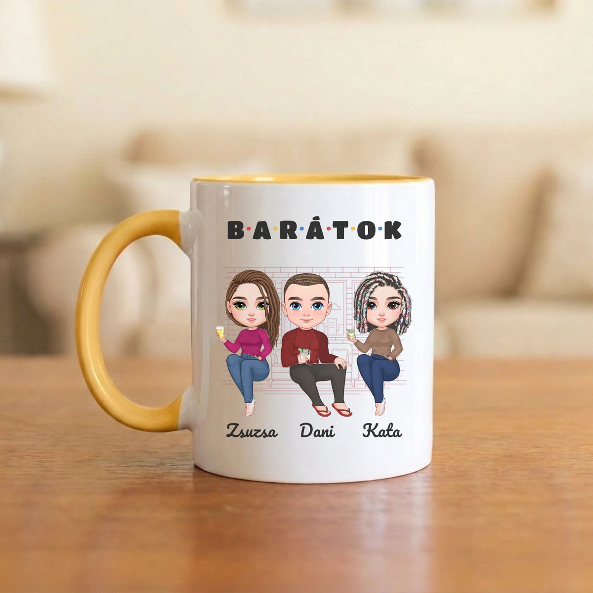 BARÁTOK a kanapén – baráti bögre 2–6 figurával és nevekkel