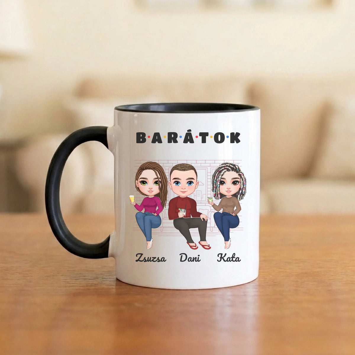 BARÁTOK a kanapén – baráti bögre 2–6 figurával és nevekkel