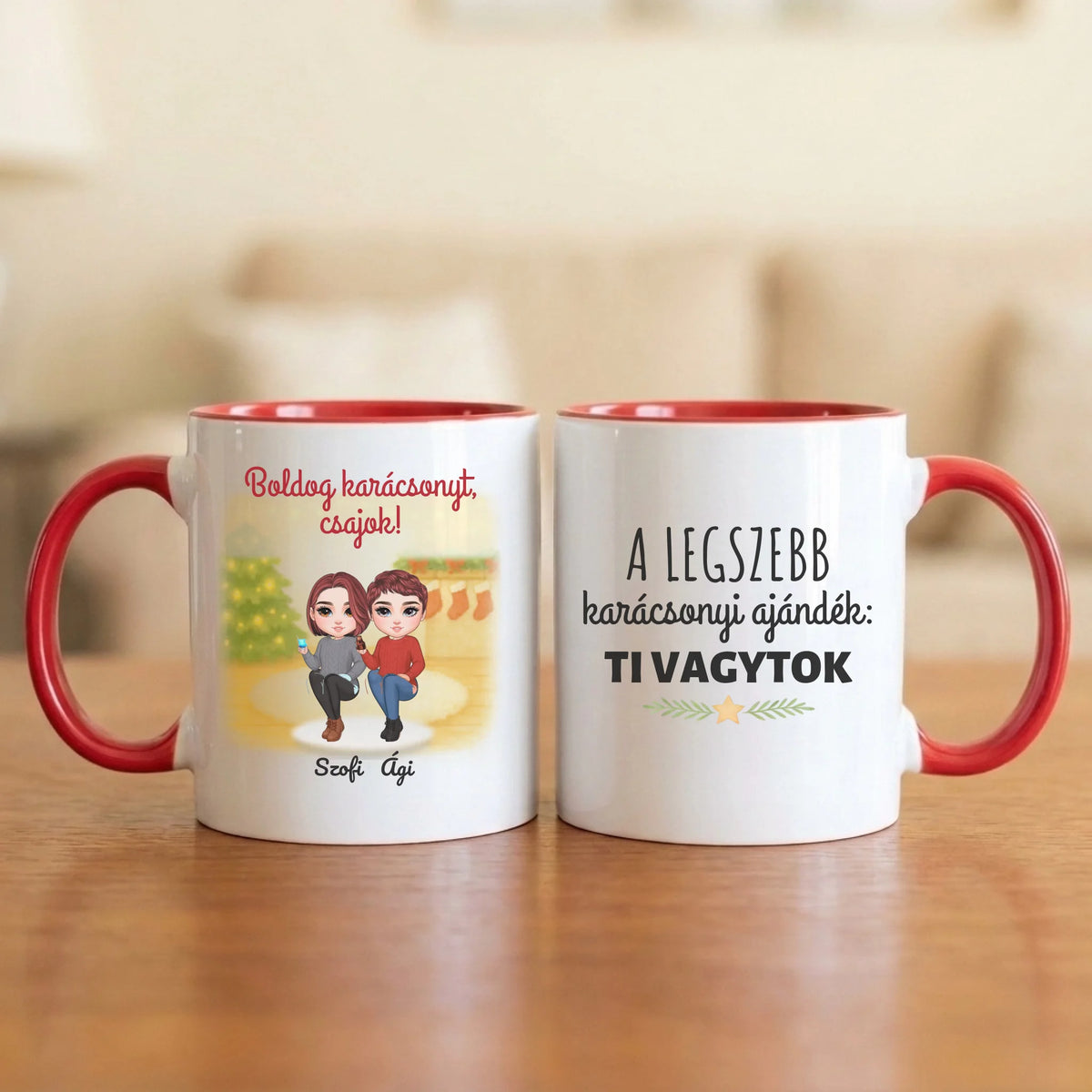 A legszebb karácsonyi ajándék: ti vagytok – barátnős bögre 2–4 figurával