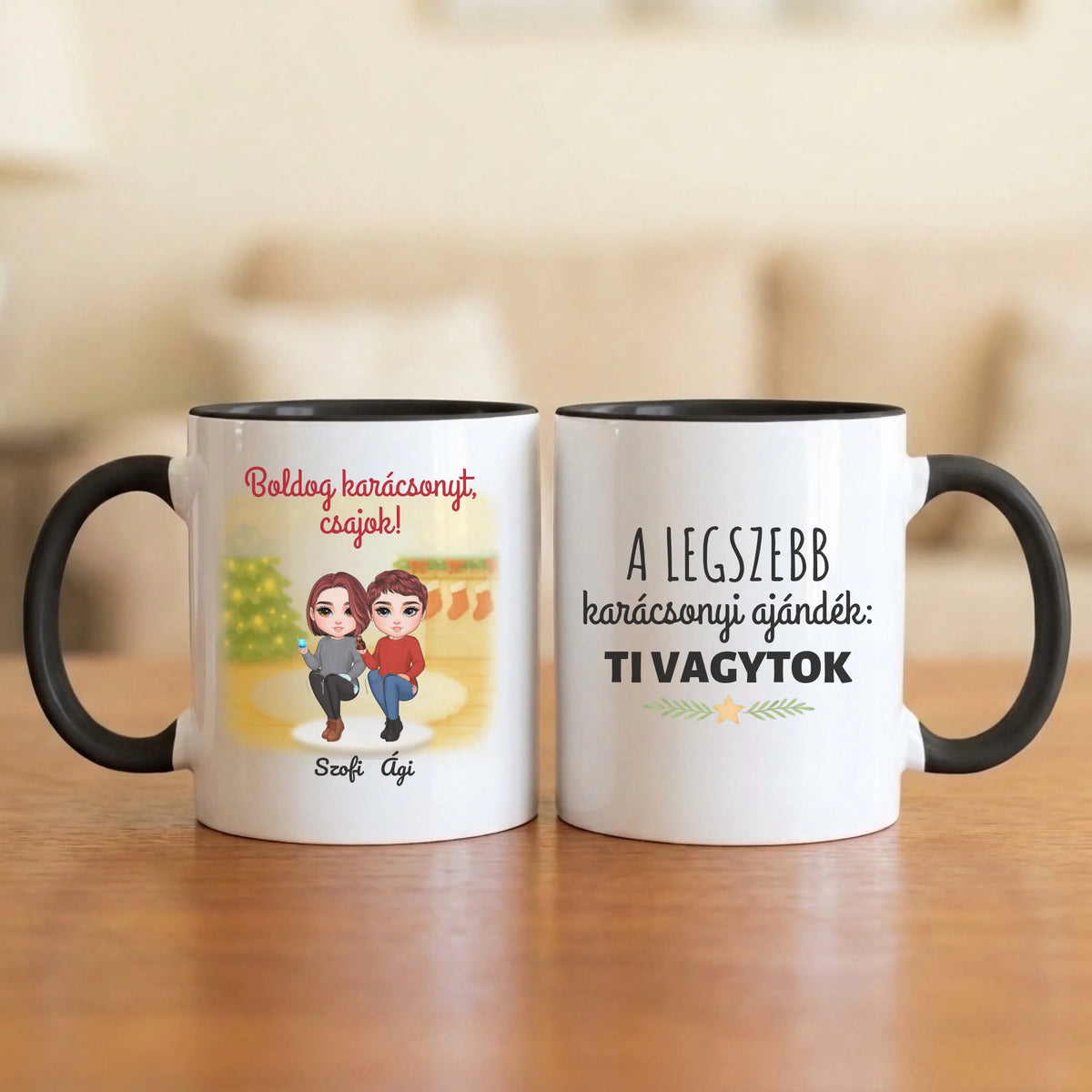A legszebb karácsonyi ajándék: ti vagytok – barátnős bögre 2–4 figurával