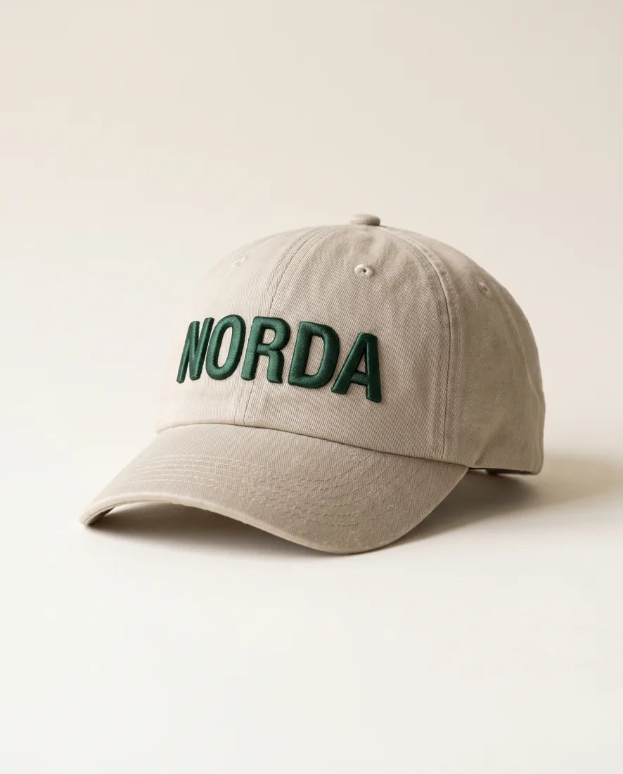 Bézs baseballsapka domború, zöld NORDA hímzéssel