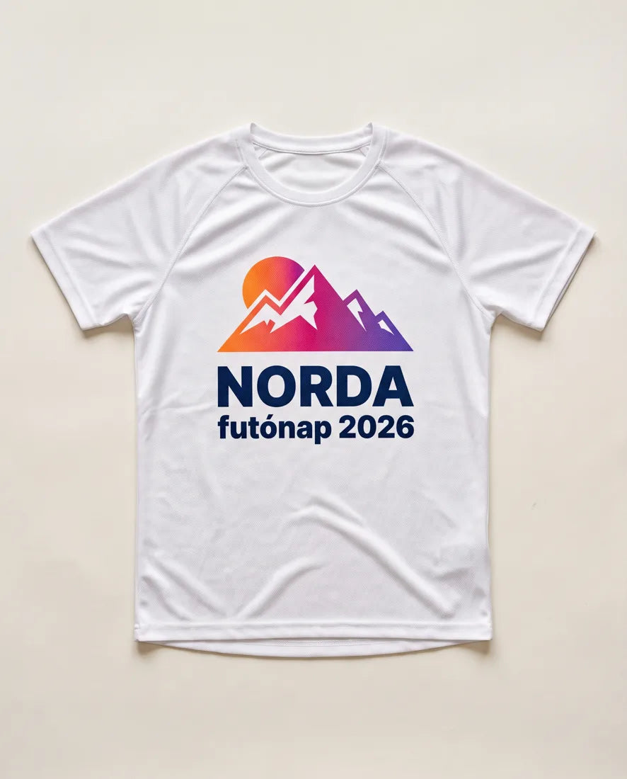 Fehér poliészter sportpóló „NORDA futónap 2026” mintával